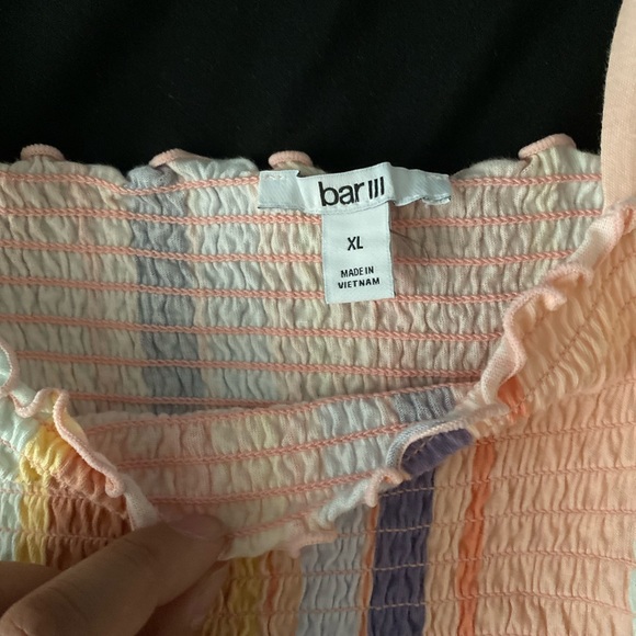 Bar III Striped Top with Tie Straps & Ruffle Hem - Picture 2 of 4